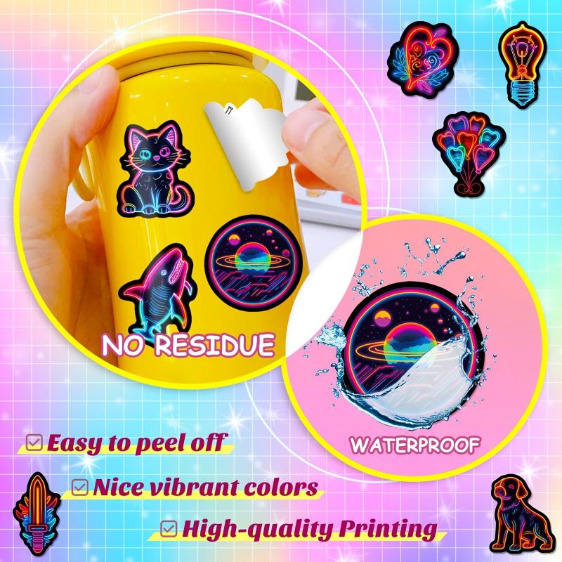 50pcs Neon Style Stickers for Motorcycle Laptop Skateboard