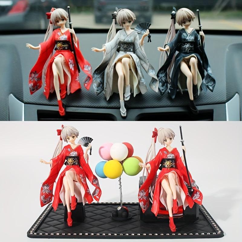 Anime Girl Kimono Figure Car Ornament with Base