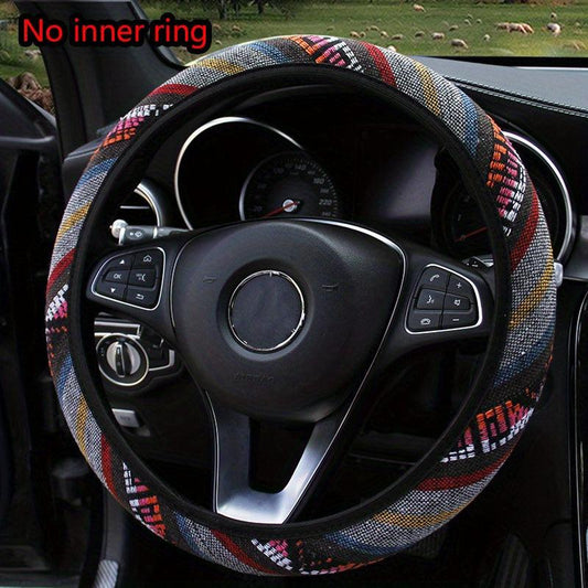 Bohemian Breathable Linen Car Steering Wheel Cover No Inner Ring