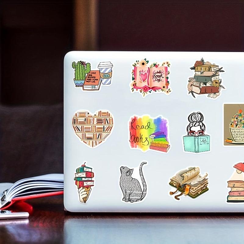 50pcs Unique Book Reading Stickers for Laptops Cars Water Bottles