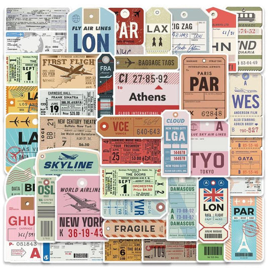 40pcs Retro Boarding Card Stickers Waterproof Travel Laptop Car Motorcycle
