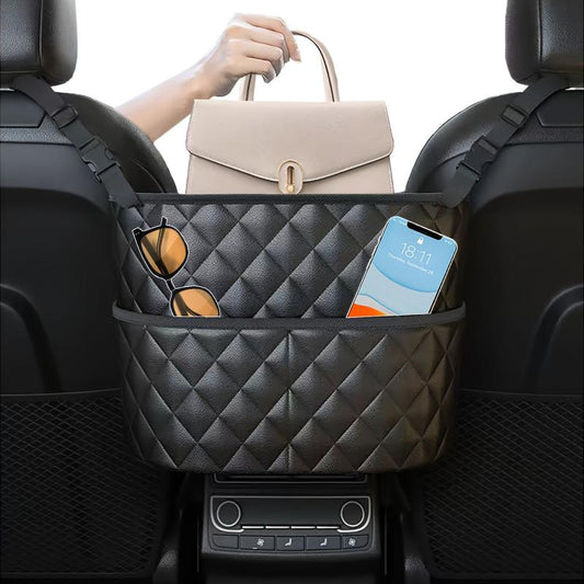 Car Organizer Mesh Bag Between Seats with Back Pocket