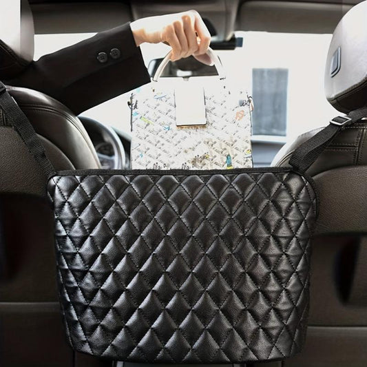 1pc Car Storage Bag Between Front Seats Faux Leather Removable Durable