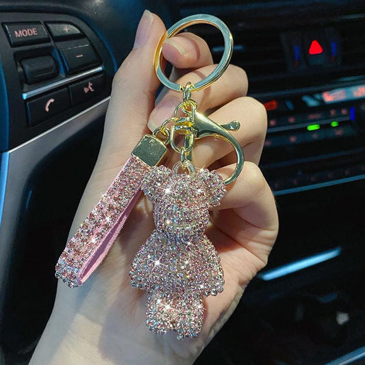 Inlay Artificial Diamond Bear Car Keychain