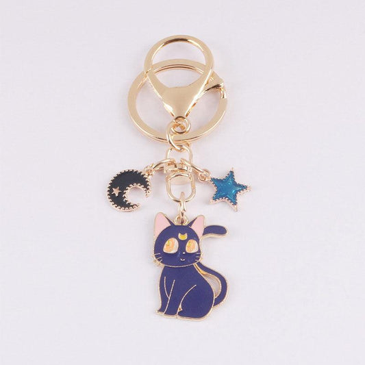 Cute Fluffy Cat Star Moon Car Key Chain Bag Pendant