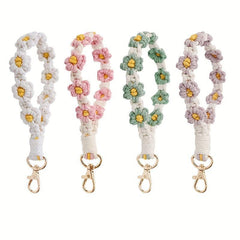 Daisy Flower Wrist Key Chain + Hand Woven Key Ring