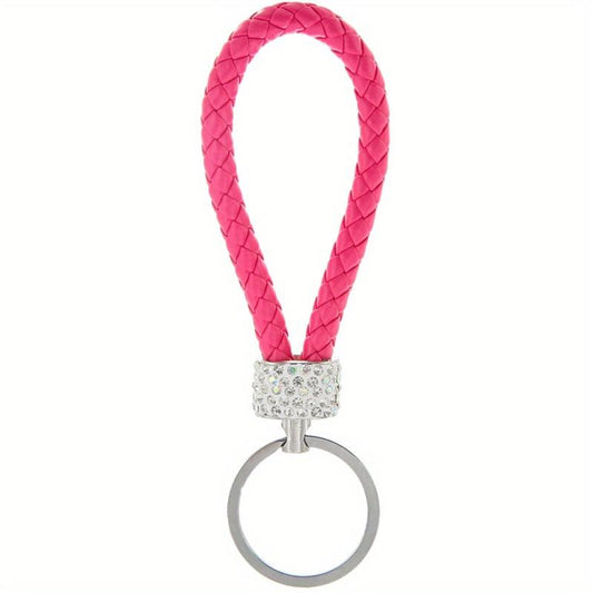 DIY Braided Rope Rhinestone Car Keychain Monochrome Key Pendant