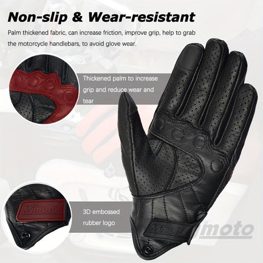 MJMOTO Summer Motorcycle Gloves Leather Men Touch Screen Breathable