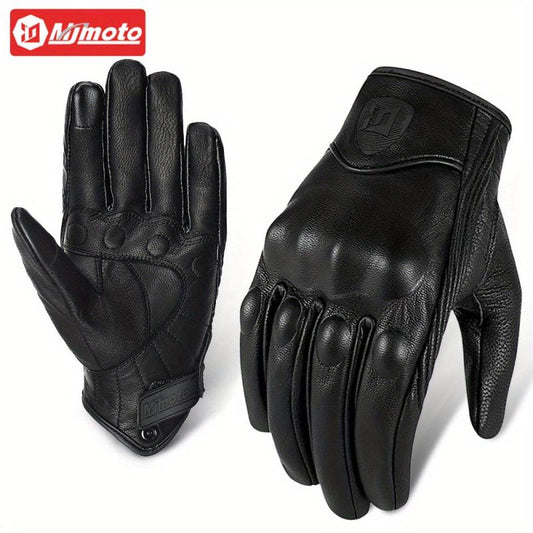 MJMOTO Summer Motorcycle Gloves Leather Men Touch Screen Breathable