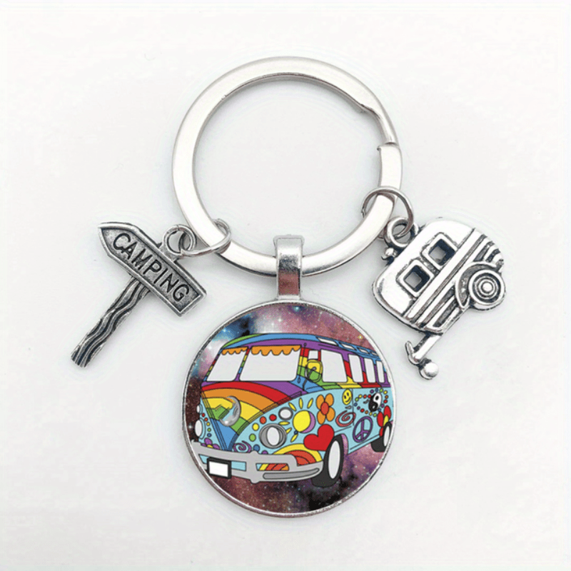 Vintage Hippie Peace Sign Van Bus Keychain
