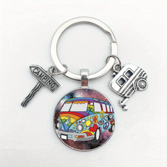 Vintage Hippie Peace Sign Van Bus Keychain