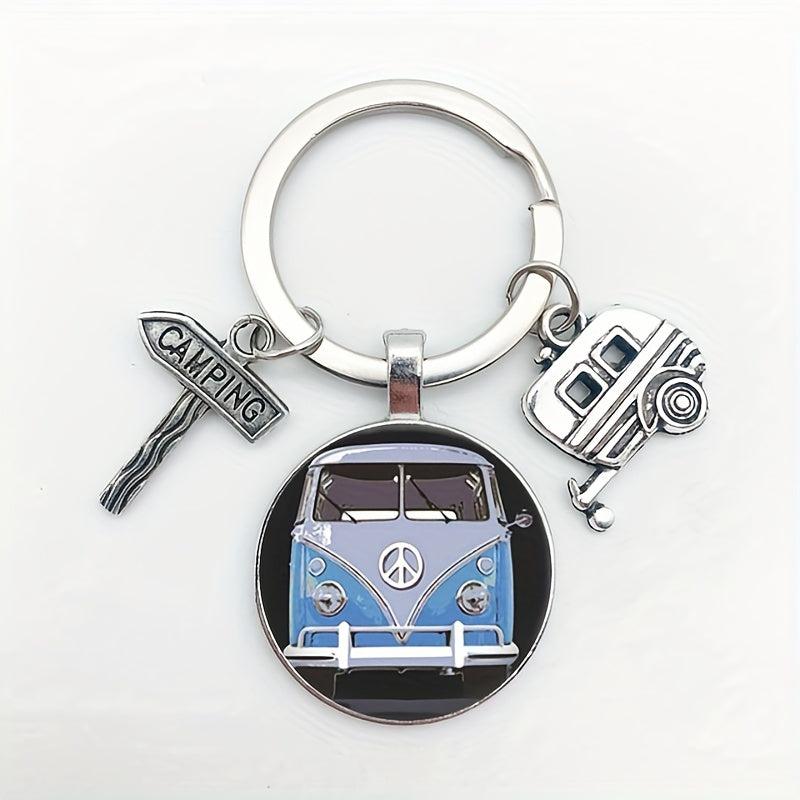 Vintage Hippie Peace Sign Van Bus Keychain