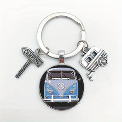 Vintage Hippie Peace Sign Van Bus Keychain
