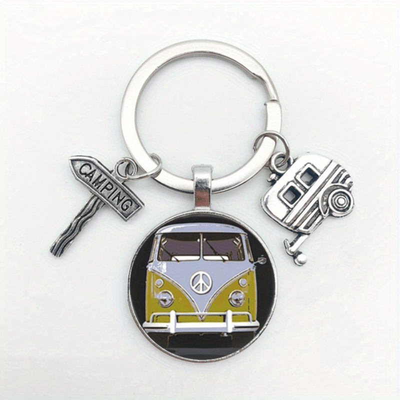 Vintage Hippie Peace Sign Van Bus Keychain