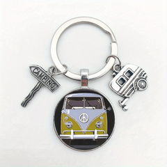 Vintage Hippie Peace Sign Van Bus Keychain