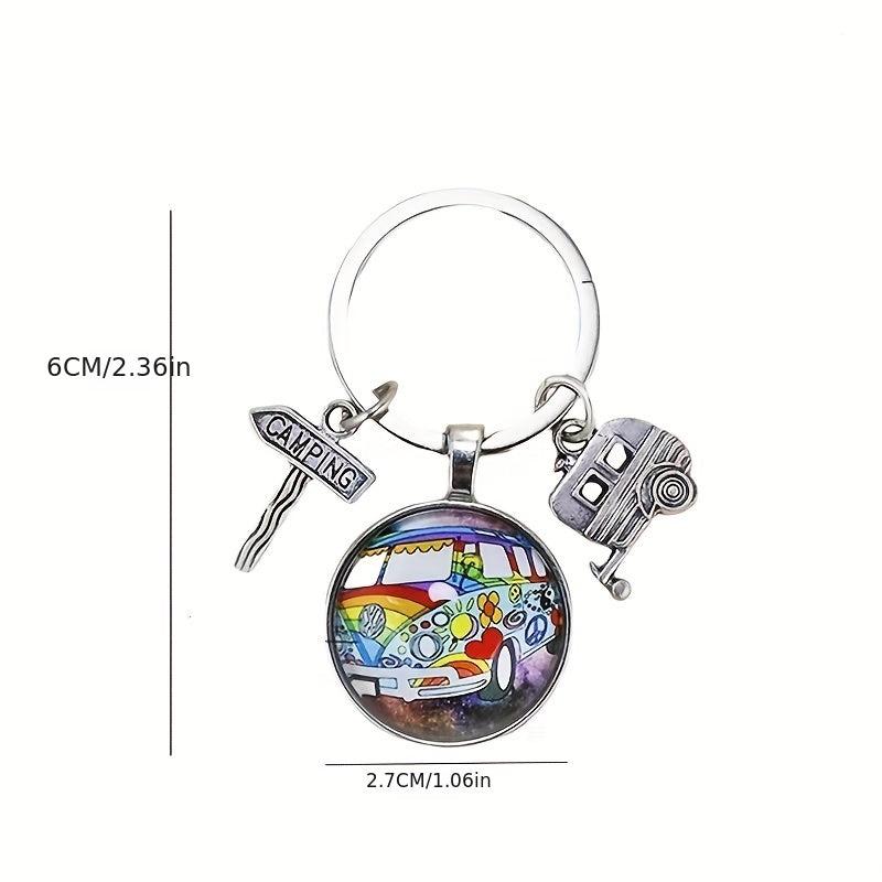 Vintage Hippie Peace Sign Van Bus Keychain