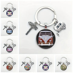 Vintage Hippie Peace Sign Van Bus Keychain