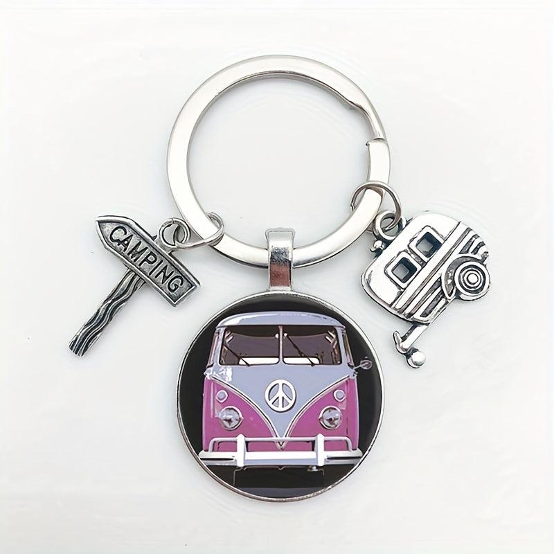 Vintage Hippie Peace Sign Van Bus Keychain