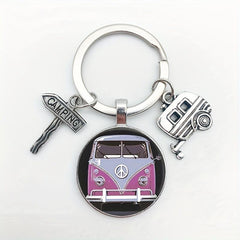 Vintage Hippie Peace Sign Van Bus Keychain