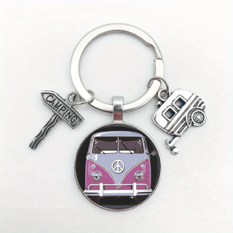 Vintage Hippie Peace Sign Van Bus Keychain