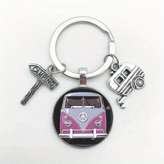 Vintage Hippie Peace Sign Van Bus Keychain