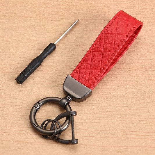 Leather Car Keychain with Anti Lost D Ring Key Chain Pendant