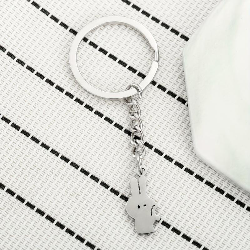 2pcs Cartoon Cuddle Bunny Metal Stainless Steel Keychain Couple Car Key Chain
