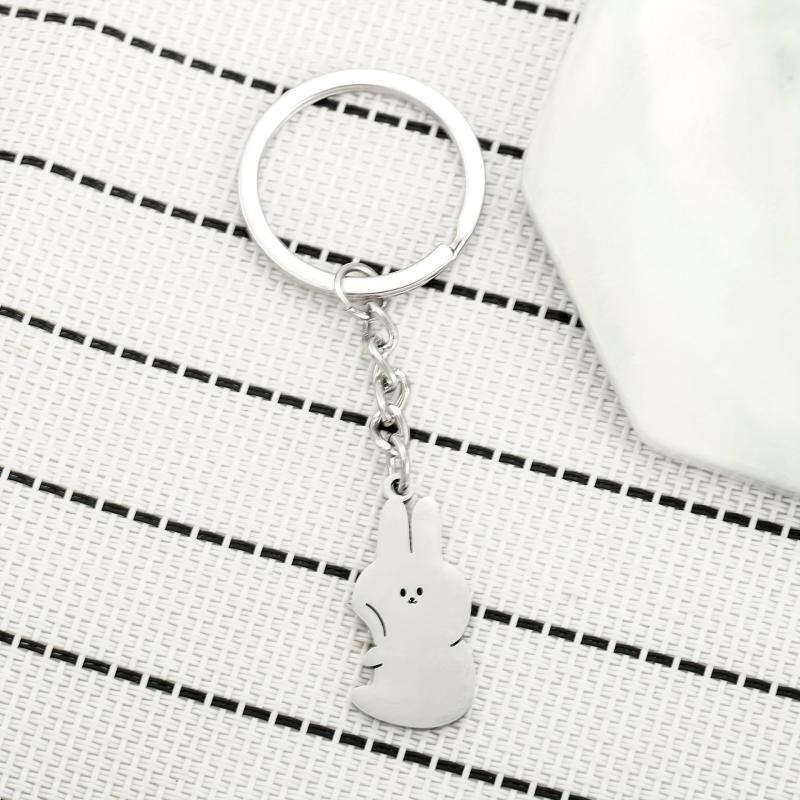 2pcs Cartoon Cuddle Bunny Metal Stainless Steel Keychain Couple Car Key Chain