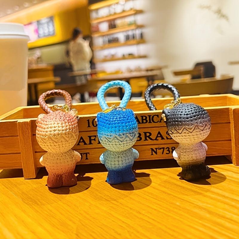 Gradient Woolen Dinosaur Car Keychain Creative Doll Resin Keyring
