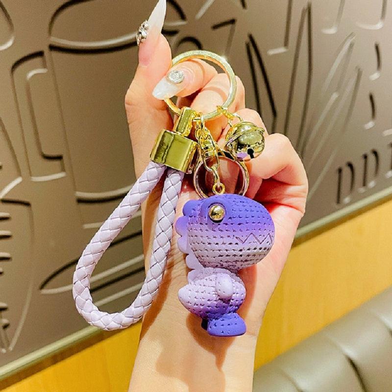 Gradient Woolen Dinosaur Car Keychain Creative Doll Resin Keyring