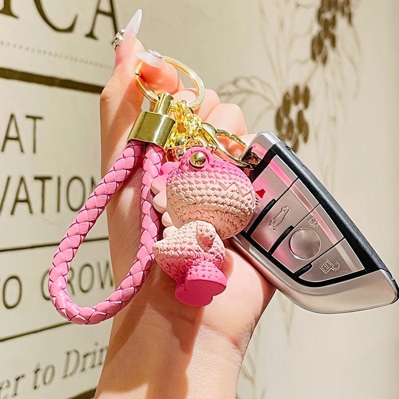 Gradient Woolen Dinosaur Car Keychain Creative Doll Resin Keyring