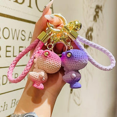 Gradient Woolen Dinosaur Car Keychain Creative Doll Resin Keyring
