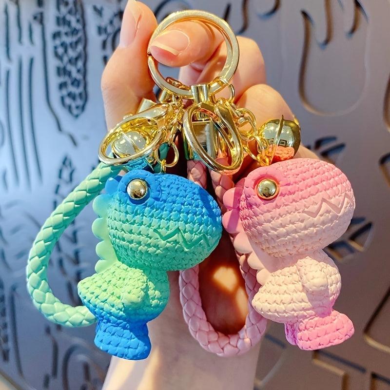 Gradient Woolen Dinosaur Car Keychain Creative Doll Resin Keyring