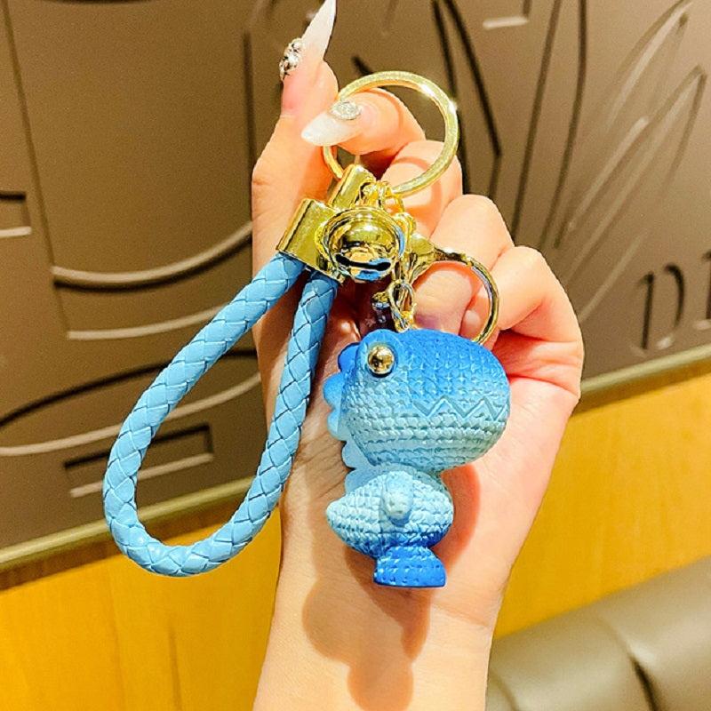 Gradient Woolen Dinosaur Car Keychain Creative Doll Resin Keyring