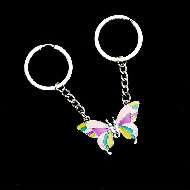 2pcs Magnetic Splice Butterfly Keychain Colorful Friendship Keyc
