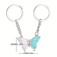 2pcs Magnetic Splice Butterfly Keychain Colorful Friendship Keyc