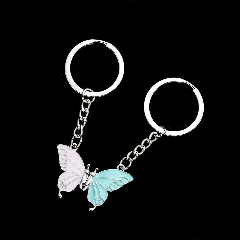 2pcs Magnetic Splice Butterfly Keychain Colorful Friendship Keyc