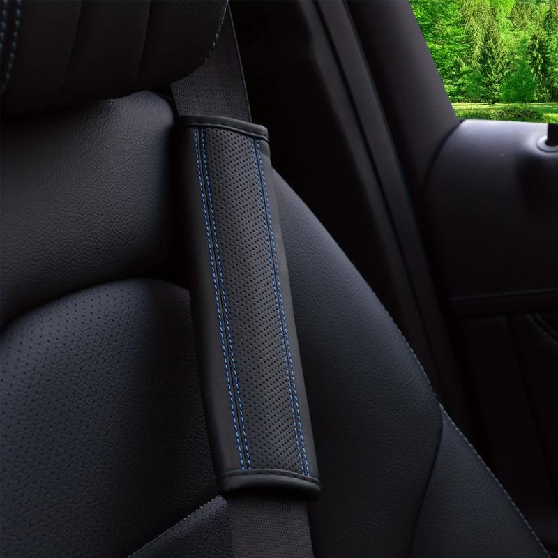 2pcs Car Seat Belt Cover Breathable Faux Leather Shoulder Pad for Men and Women