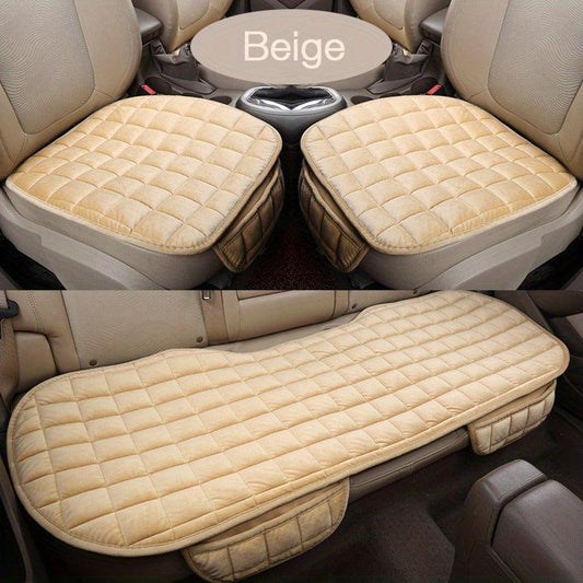 3pcs Plush Plaid Insulation Car Seat Cushions Car SUV Truck Protectors