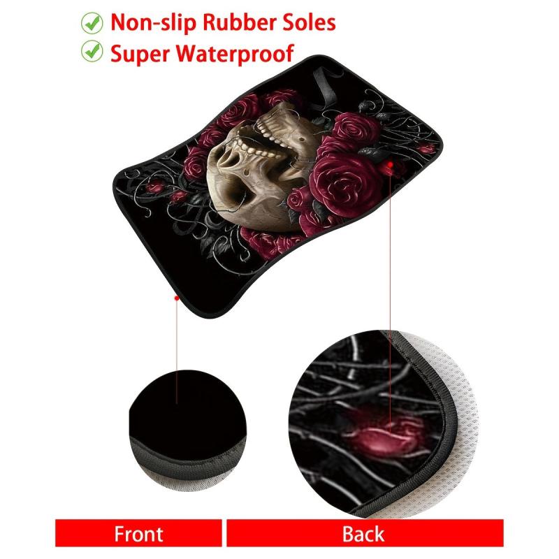 Rose Skull Print Car Front Seat Floor Mats Car Mat