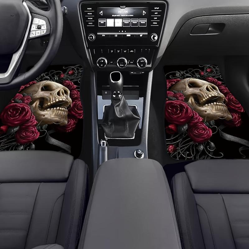 Rose Skull Print Car Front Seat Floor Mats Car Mat