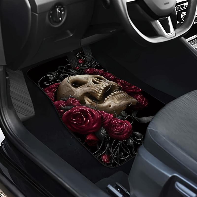 Rose Skull Print Car Front Seat Floor Mats Car Mat