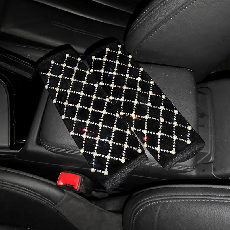 Pearl Rhinestone Car Headrest Pillow Lumbar Support Girls Women