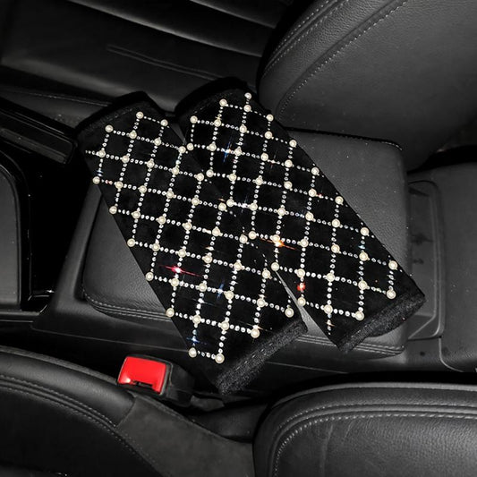 Pearl Rhinestone Car Headrest Pillow Lumbar Support Girls Women