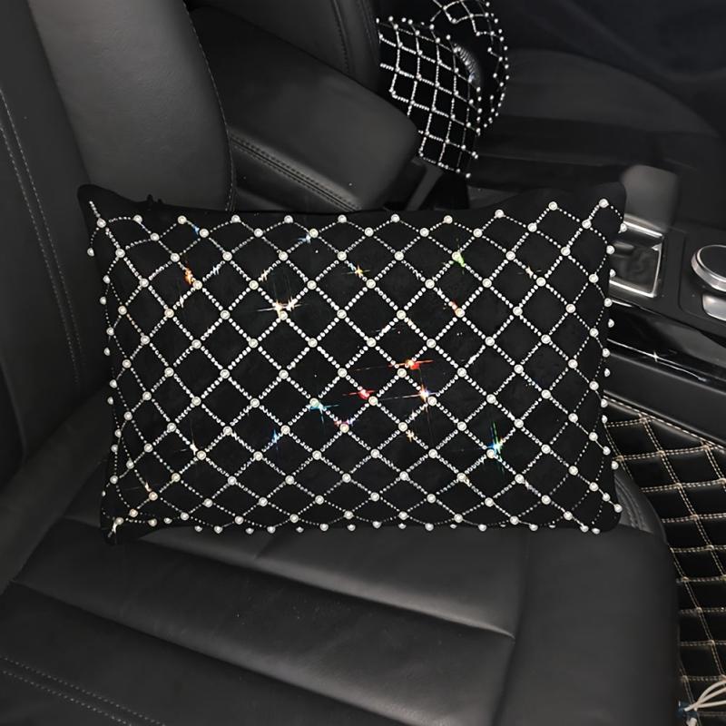 Pearl Rhinestone Car Headrest Pillow Lumbar Support Girls Women