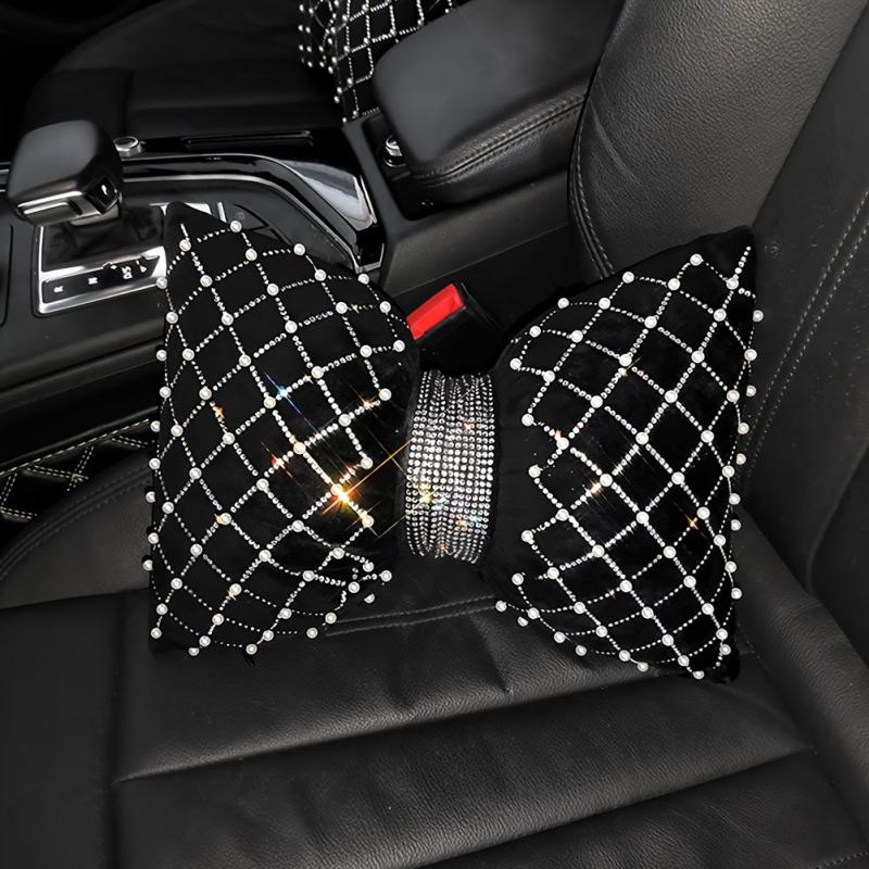 Pearl Rhinestone Car Headrest Pillow Lumbar Support Girls Women