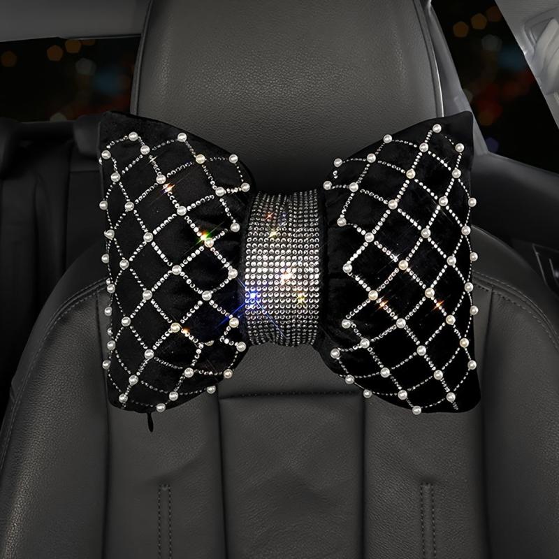 Pearl Rhinestone Car Headrest Pillow Lumbar Support Girls Women