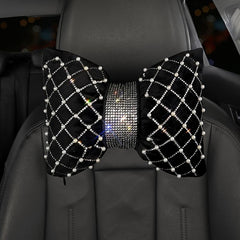 Pearl Rhinestone Car Headrest Pillow Lumbar Support Girls Women