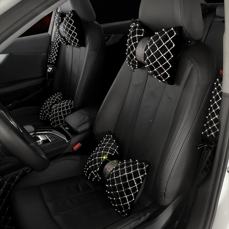 Pearl Rhinestone Car Headrest Pillow Lumbar Support Girls Women