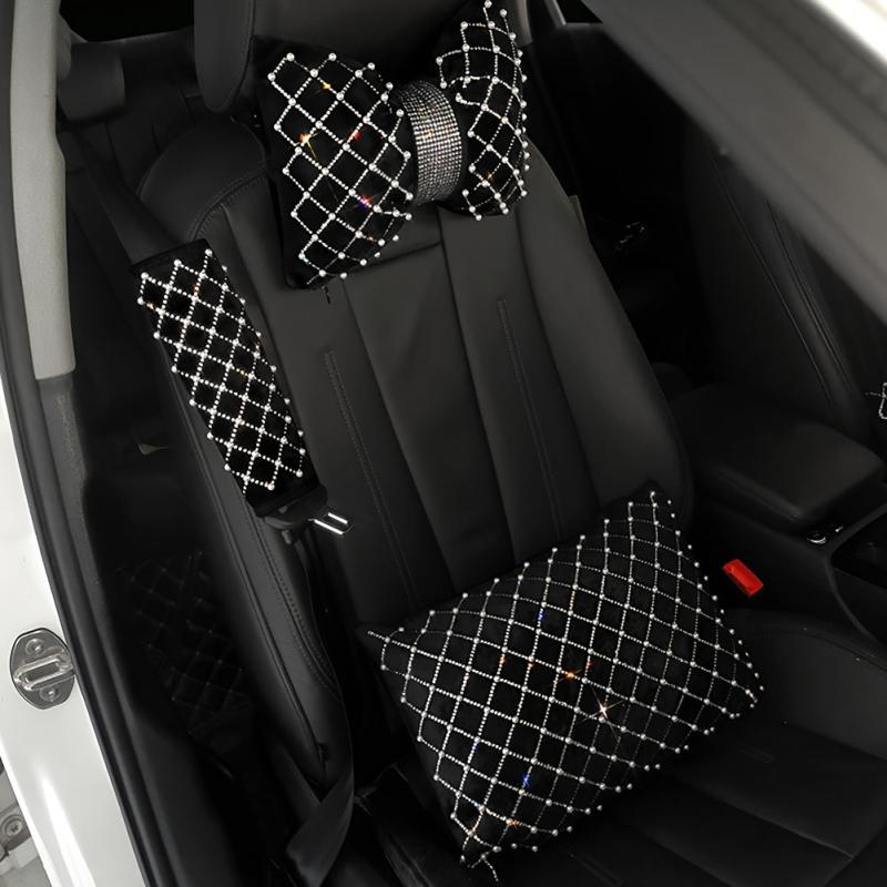 Pearl Rhinestone Car Headrest Pillow Lumbar Support Girls Women